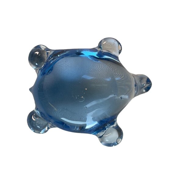 Vintage Blue Blown Art Glass Turtle Paperweight Sculpture - Picture 5 of 7